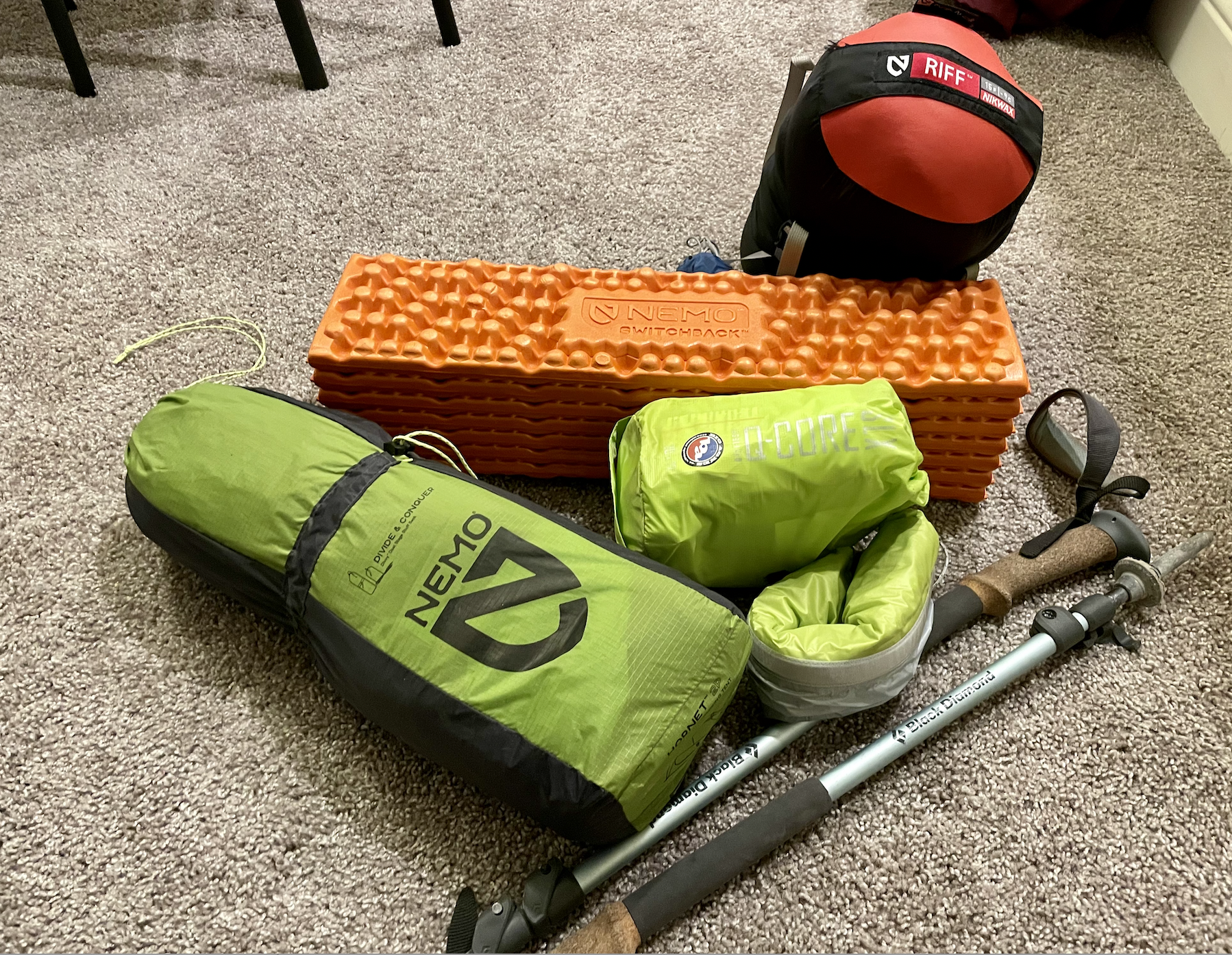 Best backpacking gear laid out in living room