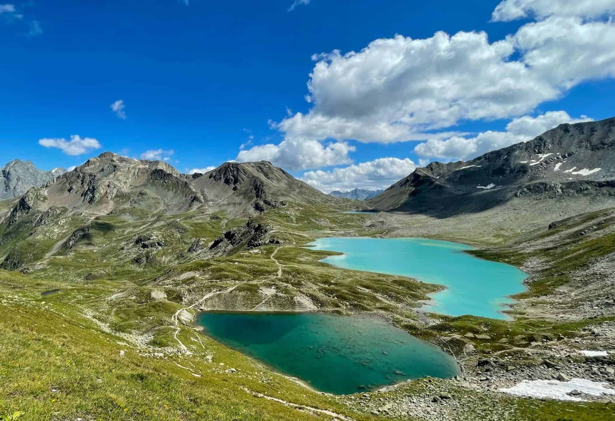 Alpine lakes surrounded by mountains in Davos.