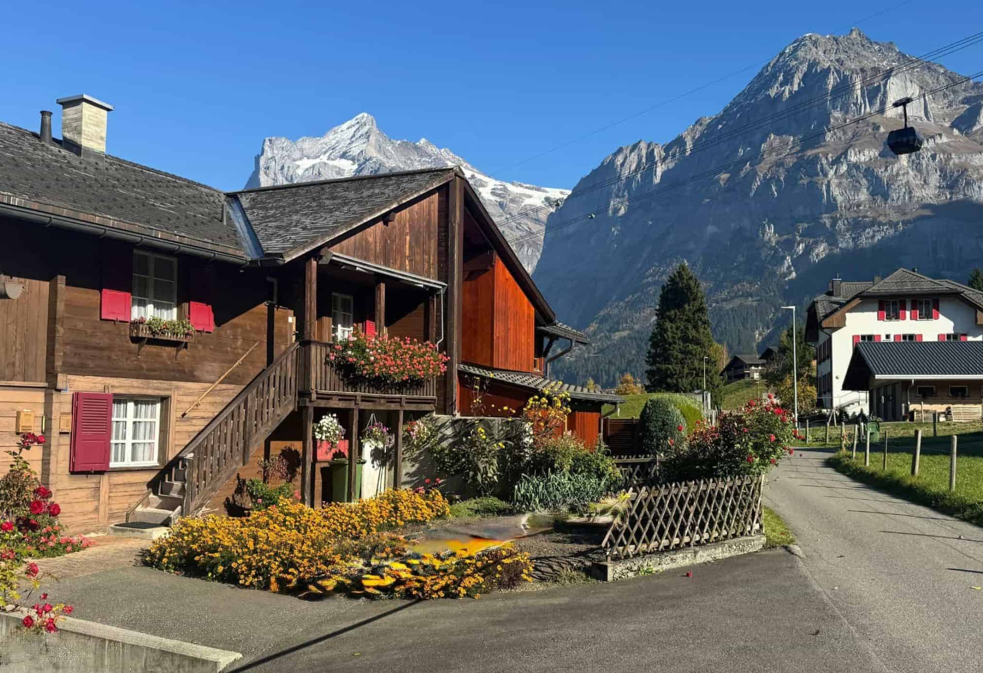 One of the beautiful Swiss Alps cities on a sunny, summer day.
