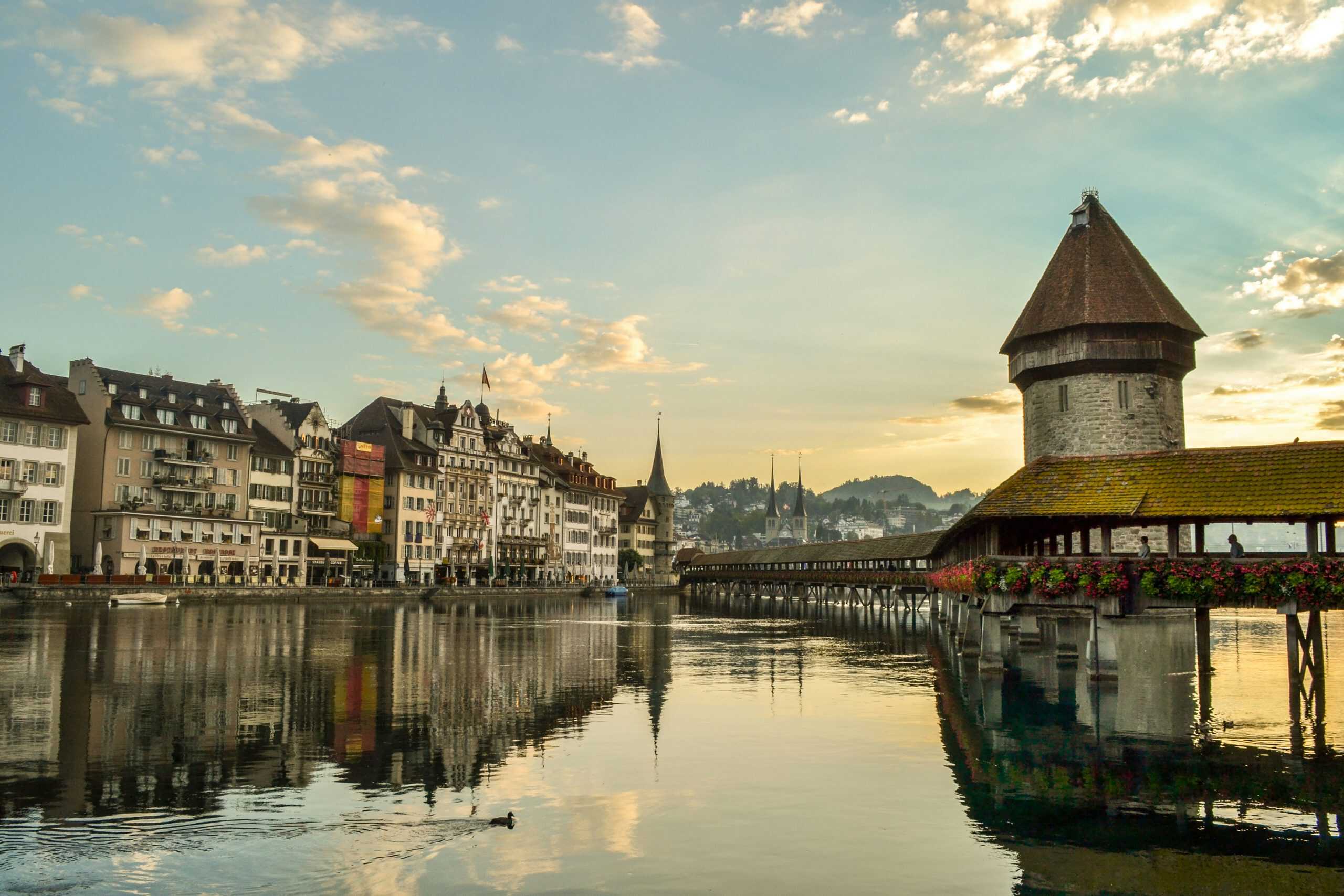 The Chapel Bridge in Lucerne, Switzerland. This is one of the top things to visit while siteseeing the city.