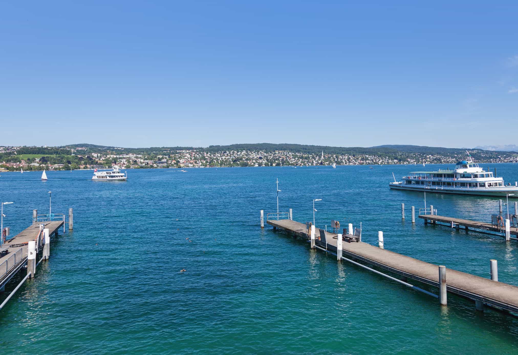 A beautiful sunny day in Zurich right on the lakeside.