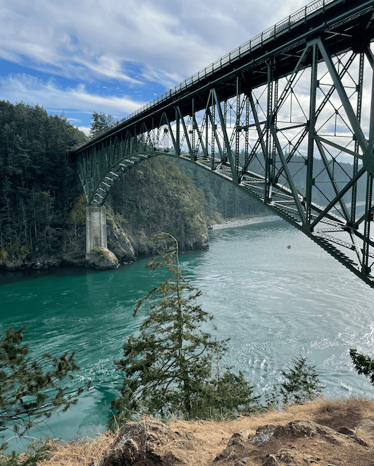 Deception Pass near Anacortes, Washington. Anacortes has marine town vibes and is a quaint town. The Anacortes Art Festival during the summer is one of my favorite events in Washington.