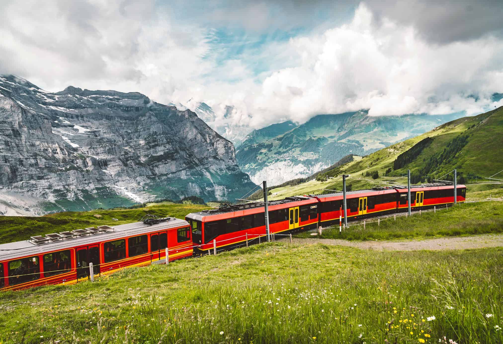 The train in Switzerland is a great method of transportation around the entire country.